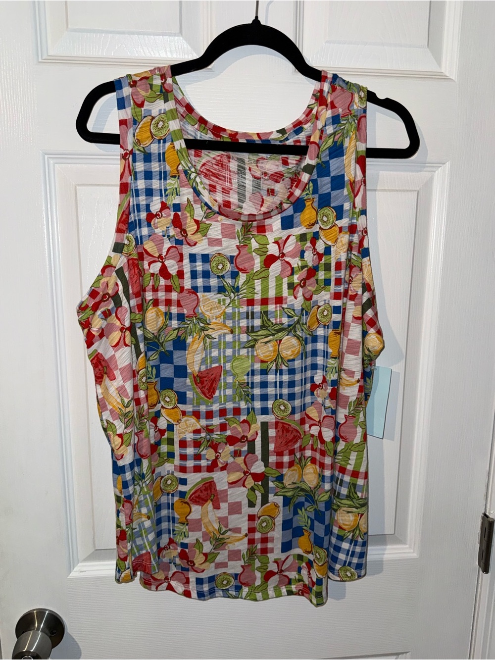 Blue Sol Women's Fruit Picnic Summed Tank Top Size 1X NWT Fresh Summer Fun Cute